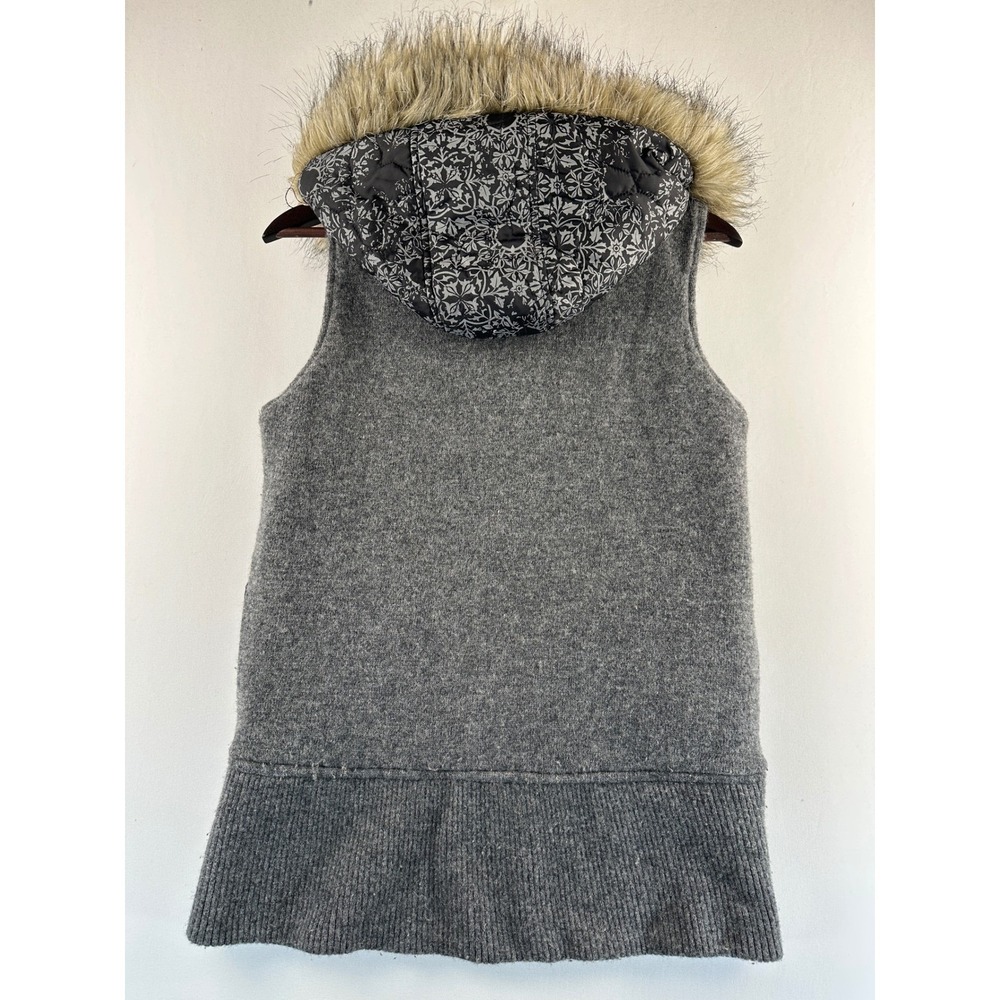 Empyre Reversible Quilted Hooded Vest Large Lambswool Grey Faux Fur Trim Boho - Picture 7 of 16